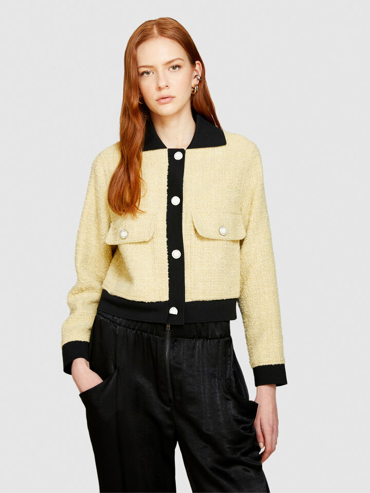 Bouclè jacket with contrast - women's jackets - Yellow | Sisley image number 4